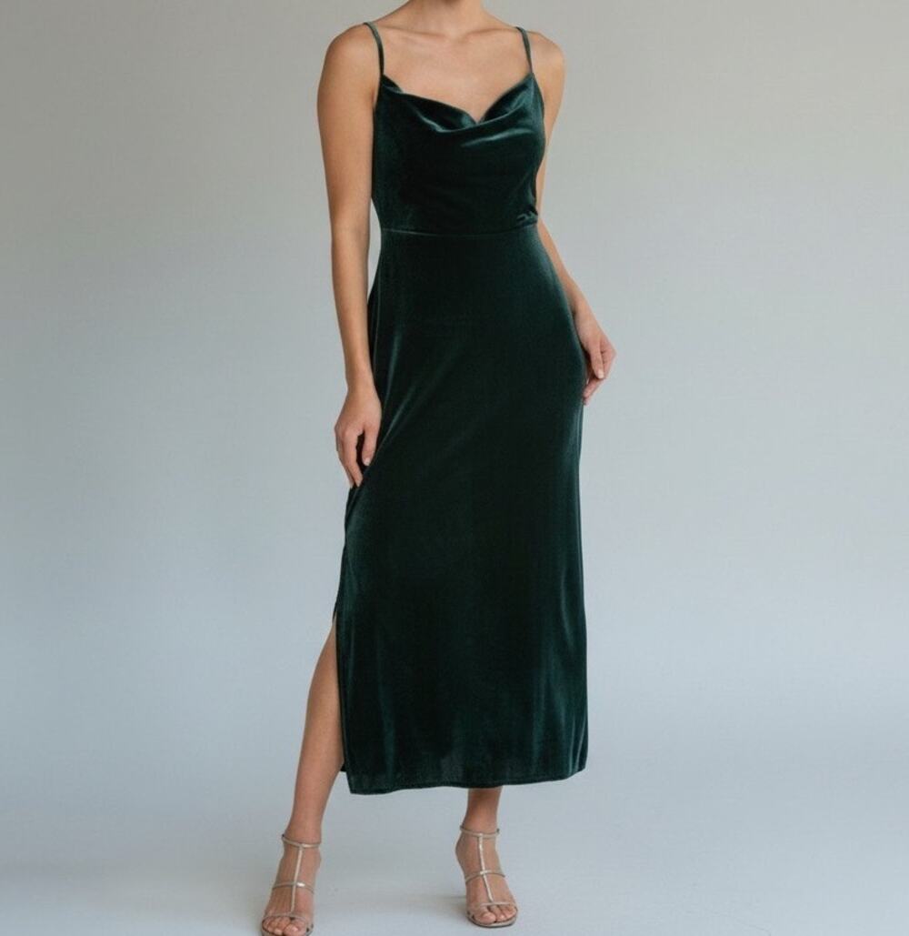 Taylor Emerald Green Velvet Cowl Neck Spaghetti Strap Slip Midi Dress Size 12